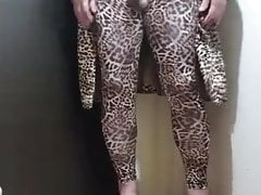 Mature Crossdresser wanking in onw piece unitard
