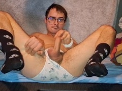 College stud strokes his massive dick and cums on underwear