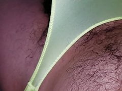 Cumming in neon green satin bikini
