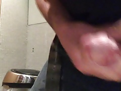 Jerking off in a public restroom! Huge Load!!!