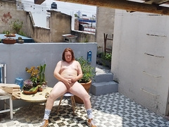 Redhead (ginger) Man Naked Taking The Sun While Wetting And Masturbating