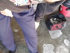 At the gate of my house taking out my dick