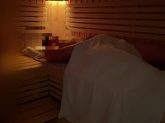 Public sauna showcasing stangers, monstrous cum shot