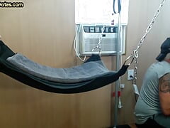 BJ amateur tattooed DILF gets fucked in sling after BJ