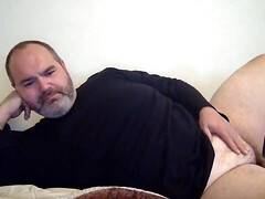 Sexy chubby daddy strokes thick curvy cock to messy finish