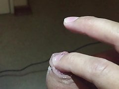 Playing with foreskin and precum