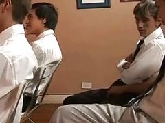 Cute twink students team up to blow their teacher