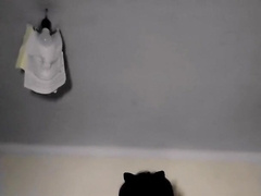 Sissy mexican femboy catboy plays with her gigantic BIG BLACK COCK faux-cock