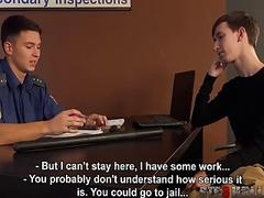 Gay airport cop gives deep throat and anal