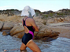 bikini luxurious crossdresser pic in the beach