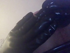 Latex rubber gloves anal butt plug and finger fuck