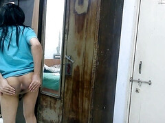 Sweet sissy crossdresser femboy in boyfriend's loungewear.