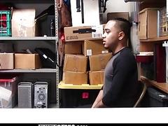 Daddy mall cop teaches a straight Latin guy a lesson about stealing