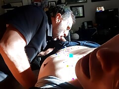 Latino Daddy Sucks Disabled Boys Cock & Titties for his Birthday
