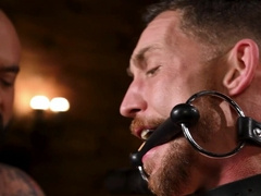 Bald man tied his submissive partner and  had his way with him