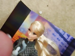 Blonde Barbie in Tight Dress and Nylons Gets Covered in Jizz