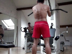 Straight punished by bear top in sport room