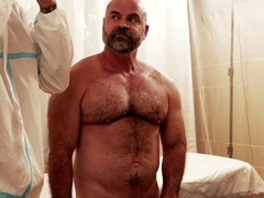Muscled Bishop Angus and I give Mark Winters' ass a proper inspection with our loaded cocks
