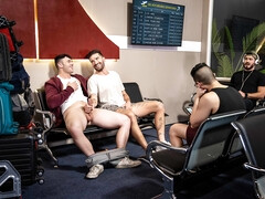 Quick fuck in a public airport with two hotties