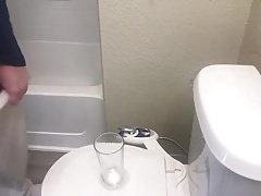 Chastity sub drinks his morning piss