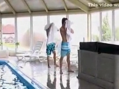 2 Guys In Pool And Bathroom