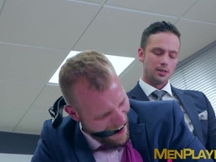 Gay in suit [censored] to suck dick and takes anal slamming