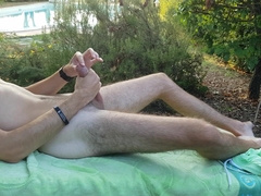 Cherry italian dude spunks like a stream by a tranquil and tranquil poolside