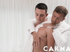 Horny hairy DILF passionately facefucks his stepson's tight throat