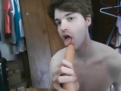 Horny Twink Niko Springs Sucks On Dildo Before Work