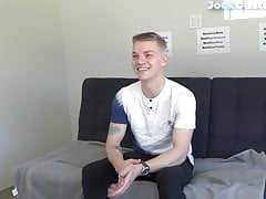 Inked casting jock tugs shaved cock for cumshot