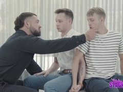 Two submissive twinks dominated and mistreated by stern mobster Nik Fros!