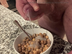 Suspended Bodybuilder Splatters Numerous Popshots Into Cereal