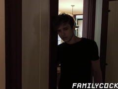 Young gay twink barebacked by muscular stepdad and stepbro