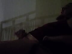 Chubby guy quick cum on beach balcony