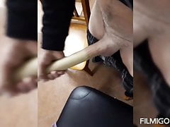 Fucking my chair with my big wet hard uncut cock on kik