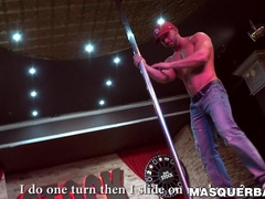 Muscular hunky stripper strokes his cock for mature viewer