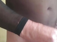 Black lingerie wank and spunk