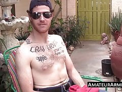 Outdoor solo wanking show with hairy deviant stud