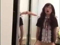 Crossdressing college girl pummels and gargles