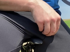 Bike excursion in cock-squeezing trousers with rock hard pecker