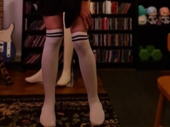 Femboy milking and railing a fake penis in mini-skirt and hip highs