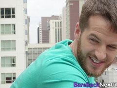 Young athletic gay men fuck vigorously balls deep and bare