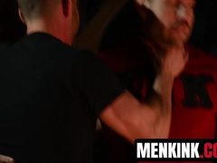 Johnny Ford gets frat  on Buck Richards with fireside bondage