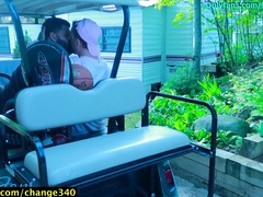 Big Grindr Chub Fucked By Tattooed Guy Outside On Golf Cart
