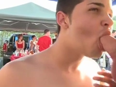 Frat Boy Suck Cock in Front of Everybody. Tailgate Party.