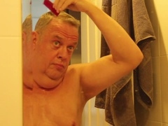 Morning hygiene rituals with male genital grooming for a kinky European dad