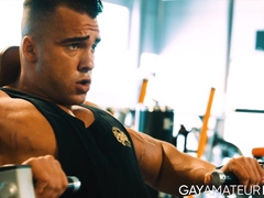 Hardcore dick stroking after a morning workout at the gym by muscular Philippe Massa