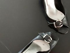 Son cums on Mother high heels (cum play at the end)