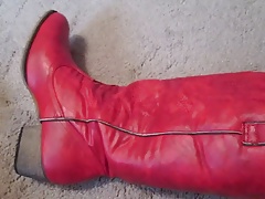 Rubbing cock on Red Western Boots
