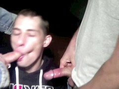 Fabien fucked by 2 Daddies at night in exhib cruising
